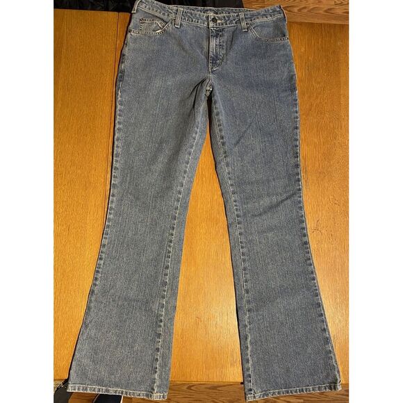 Dickies Pants Womens‎ 8T Blue Denim Jeans Flared Cotton Blend Stretch Low Rise - Picture 1 of 10